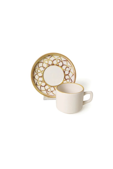 Hermia Juego de tazas de té de 12 piezas, Canela y Blanco